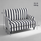 HOMCOM Fauteuil de salon avec assise large et accoudoirs longs, fauteuil en velours à rayures avec rembourrage épais et ressorts en S, 115 x 82 x 82 cm, noir et blanc