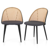 COSTWAY Lot de 2 Chaises Bois Salle à Manger, Chaise Cannage sans Accoudoirs, Siège Rembourré, Pieds Fuselés en Métal, Hauteur d’Assise 46 cm, Chaise en Rotin PE pour Restaurant, Salon