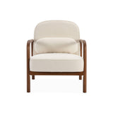 sweeek - Fauteuil scandinave Bois d'hévéa Finition Noyer Clair et Dossier Arrondi en Bouclette Blanche - Amelie