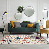 UN AMOUR DE TAPIS - tapis pour la salle à manger berber tribal mk 03 bleu, écru, jaune, gris, orange, noir, gris, beige, rose, vert, blanc - 200 x 290 cm - tapis berbère inspi 4581