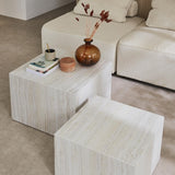 Alice's Garden sweeek - Lot de 2 Tables Basses Effet marbre Blanc cassé Paros. L 58 x l 58 x H 40cm / L 50 x l 50 x H 33cm