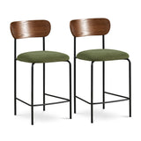 Sicaan Lot de 2 tabourets de Bar 66 cm placage frêne Velours côtelé Kaki - 95,5x46x52,5 cm - Collection Olivia - Pieds métal Noir - Style scandinave - Kit