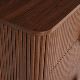 Atmosphera - Commode Wany – 4 Tiroirs Effet Noyer – Meuble de Rangement Design avec Façades Cannelées et Poignées Dorées – Bois Marron – 80x40cm