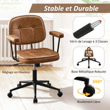 Hellove Chaise de Bureau avec roulettes, Fauteuil de Bureau en Cuir PU Hauteur Réglable, Siège Roulante Pivotante à Dossier pour Salon et Chambre à Coucher, Marron