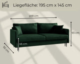 LIKMA Canapé 3 Places Mara 209 cm avec Fonction Lit et Coffre de Rangement, Canapé-Lit en Velours Vert Bouteille Fresh 13, Sofa Convertible Moderne, Couchage d'Appoint, Banquette