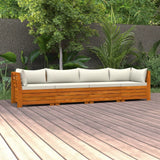vidaXL Bois d'Acacia Massif Canapé de Jardin 4 Places avec Coussins Meuble de Terrasse Canapé d'Extérieur Sofa de Terrasse Canapé de Patio