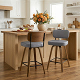 Bekrvio Lot de 4 tabourets de Bar pivotants à 360° avec Dossier, 65 cm de Hauteur d'assise - en Cuir synthétique et Bois Massif - 4 Pieds - pour Cuisine et comptoir - Chaise de Bar pivotante avec