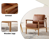 Wahson Fauteuil Salon Confortable Fauteuil Scandinave en Bois Fauteuil en Cuir PU, Fauteuil Loisir Moderne pour Salon et Chambre, Marron