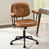Hellove Chaise de Bureau avec roulettes, Fauteuil de Bureau en Cuir PU Hauteur Réglable, Siège Roulante Pivotante à Dossier pour Salon et Chambre à Coucher, Marron