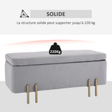 HOMCOM Banc de Rangement Coffre de Rangement Design Contemporain- Banc avec Espace de Stockage - dim. 100L x 40l x 42H cm - Velours Gris Clair piètement métal doré