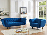 Vente-unique - Fauteuil Samantha II en Velours - Bleu Nuit