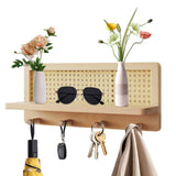 Porte-manteau mural avec étagère - Étagères pour livres d', crochets pour rangement dans le couloir | Fond en bois dur, étagère murale en bois avec crochets, organisateur d'étagère en rotin
