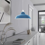 LEDSone Abat-jour de plafond industriel moderne en métal, grand abat-jour courbé de 32 cm, facile à installer, pour salon, cuisine, couloir (plaque réductrice gratuite) (Bleu Clair)