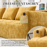 Sapgaks Canapé convertible pour 1 à 3 places, canapé modulaire, canapé d’angle avec poches latérales, tissu chenille, avec chaise longue et accoudoirs, coussins de siège inclus (Jaune + Chenille + 3
