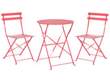 Beliani Salon de Jardin Bistrot Table et 2 Chaises en Acier Rouge Pliable avec Patins Fiori