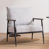 Chaise d'appoint moderne du milieu du siècle avec cadre en métal et revêtement en cuir nappa, chaise de salon élégante pour salon, fauteuil doux avec motif pied-de-poule