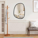 Lzuso Miroir Mural Noir décoratif asymétrique Grand Miroir Mural Ovale Moderne à Cadre en Bois Style Unique vanité Murale Art Miroir à Vagues Salon Chambre Salle de Bain xuanguan 65x45cm