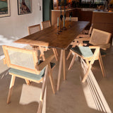 HOMIFAB Chaise en Bois Massif, cannage Naturel et Velours côtelé Vert - Lina