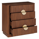 Atmosphera - Commode Wany – 4 Tiroirs Effet Noyer – Meuble de Rangement Design avec Façades Cannelées et Poignées Dorées – Bois Marron – 80x40cm