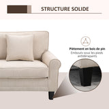 HOMCOM Canapé 3 Places en Tissu Velours côtelé, canapé Salon, 197 cm, avec accoudoirs et Dossier rembourrées, canapé avec 2 oreillers, Pieds en Bois Massif de pin, pour Salon, Chambre, Bureau, Beige