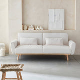 Alice's Home - Canapé Convertible à bouclettes Blanches- Oskar - 2-3 Places scandinave Droit avec Pieds Bois