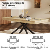 EURHCIO Table à Manger Extensible 140-180x80x76cm,Table Salle à Manger Rectangulaire pour 6 à 8 Personnes,Pieds en Métal,pour Cuisine Salon (Brun)