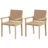 COSTWAY Ensemble de 2 Chaises de Jardin avec Cadre en Bois Massif, Chaises de Salle à Manger pour Patio avec Siège en Corde Tressée, Chaises d'Extérieur pour Balcon, Porche, Salon