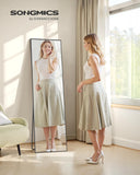 SONGMICS Miroir Intégral, Miroir Rectangulaire sur Pied, à Poser au Sol, Cadre en Alliage d’Aluminium, Verre Trempé, pour Chambre, Salon, Dressing, Coins Droits, 160 x 50 cm, Noir d'encre LFM050BD01