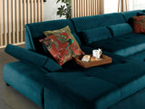 Lisa Design - Canapé Panoramique en U Droit Vermont en Velours - Grand Sofa XXL Bleu Canard 7 Places - Salon