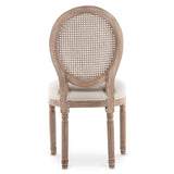 Lot de 4 chaises médaillon Louis XVI Cannage Rotin Tissu Beige