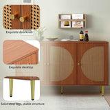KOMHTOM Buffet en rotin - Armoire de rangement polyvalente avec trois portes et séparateurs amovibles - Armoire de rangement pour salon, chambre à coucher (noyer)