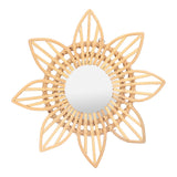 LKPOMI Rotin Boho Art Innovant Décoration Rotin Fleur Circulaire Tenture Murale Miroir Rétro Dressing Maquillage Miroir pour Ferme, Salon, Chambre, Salle de Bain(L)