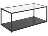 Table Basse Rectangulaire en Verre et Métal Noir avec Plateau de Rangement en Imitation Bois Noir Design Minimaliste pour Salon Moderne Beliani
