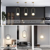 KCO Lighting Suspension Luminaire Rétro Réglable Dorée Avec Boule en Verre Blanc de 15cm pour Restaurant, Salon, Chambre à Coucher, Cuisine, Bar, Couloir
