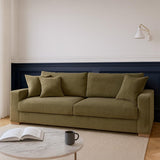 HOMIFAB Canapé Convertible 3 Places en Velours côtelé Vert Kaki avec Coffre de Rangement - Robin 219x104x78cm