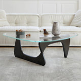 Tables Basses triangulaires en Verre pour Le Salon, Table Basse Ovale Noguchi avec Base en Bois Massif, Table d'appoint Moderne du Milieu du siècle en Verre Noir Abstrait pour Bureau
