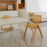 Chaise de salle à manger en rotin avec accoudoirs et coussin ajouré pour salon, chambre à coucher, salle de lecture et bureau, finition noyer