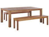 Ensemble Repas de Jardin 6 Places Table et 2 Bancs en Bois d'Eucalyptus Clair pour Jardin ou Terrasse Rustique Monsano Beliani