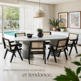 tectake® Chaise de Salle à Manger Design Noir en Bois Massif & Cannage Chaise de Table à Manger avec Accoudoirs Confortable pour Coiffeuse, Chambre, Cuisine, Bureau, Cabinet, Dressing
