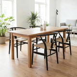 VODUR Wishbone Chaise de salle à manger en bois massif naturel/chaise Hans Wegner Y en rotin et bois – Lot de 1 chaise en bois de frêne – Noir + couleur naturelle