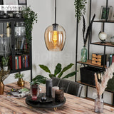 Suspension Vevino, suspension en métal/verre en noir/ambre, luminaire avec abat-jour en verre (Ø 20 cm), hauteur max. 150 cm, 1 x E27, ampoule(s) non incluse(s)