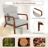 COSTWAY Fauteuil de Salon 1 Place, Fauteuil Relax Rembourré avec Coussin Lombaire, Cadre en Bois Massif de Caoutchouc & Patins Antidérapants, Fauteuil de Lecture pour Bureau, Charge 150 KG(Gris)