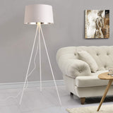 Lampadaire Trépied Moderne Stylé Lampe sur Pied Design E27 Métal Textile Hauteur 150 cm Blanc Argenté