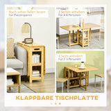 HOMCOM Table à manger pliante pour 6 personnes avec étagères - Table de cuisine et salle à manger pour petits espaces - 149,5 x 80 x 73,5 cm - Naturel