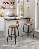 VASAGLE Tabouret Bar Industriel, Lot de 2, Chaise Bar Cuisine, avec Dossier, Cadre en Acier, Montage Facile, Style Industriel, Marron Rustique et Noir d'encre LBC078B01