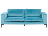Beliani Canapé Fixe 3 Places Revêtu en Velours Bleu de Qualité Un Design Tendance Idéal pour Salon Vintage Rétro et Glamour