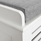 SoBuy Banc Chaussures Entrée Rangement - Meuble à Chaussures avec Coussin Rembourré et 2 Paniers - Banc d’Entrée en Bois pour Couloir - 71x34x43cm, Blanc, FSR23-K-W