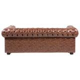 Canapé 3 Places en Cuir PU Marron Doré Assise Rembourrée Large Dossier Chesterfield