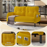 KOMHTOM Petit Canapé 2 Places en Velours Côtelé avec Dossier Haut Confortable, 4 Poches et Pieds en Métal - Canapé d'angle Moderne pour Salon, Chambre à Coucher et Bureau (Jaune-2)