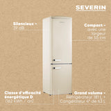 Severin Réfrigérateur Congélateur combiné, Pose libre, Longueur 55 cm, 244 L, Classe D, Combiné Réfrigérateur design Rétro, Crème, RKG 8919